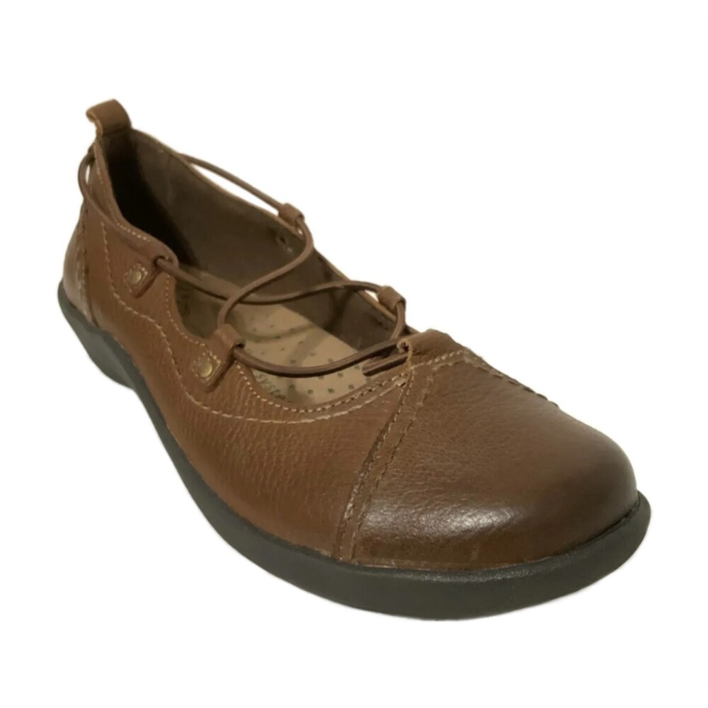 Earth Origins Leather London Ghillie Lace Slip-on Loafers Brown 7.5
